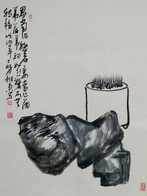 胡振东作品 《顽石菖蒲图》